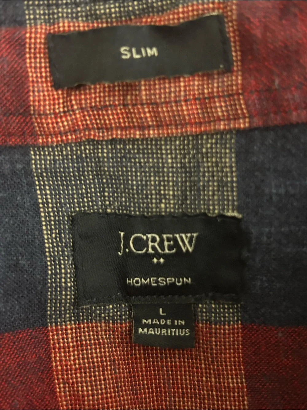 J.Crew Men Slim Fit Shirt Large Navy Red Plaid Buffalo Checkered Cotton
